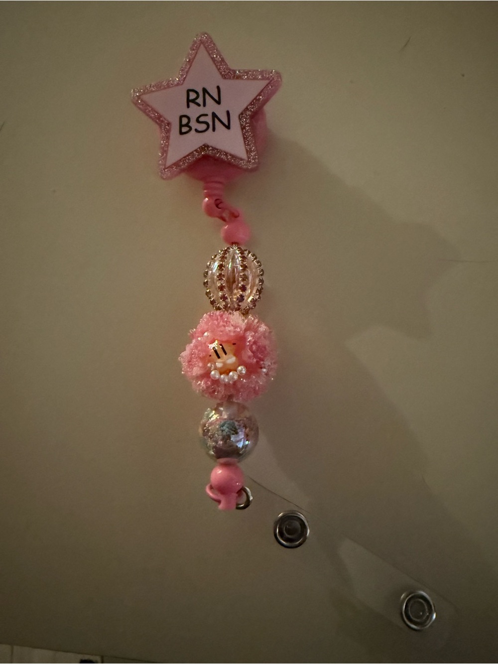 Pink Star Beaded Retractable Badge Reel - RN BSN Accent